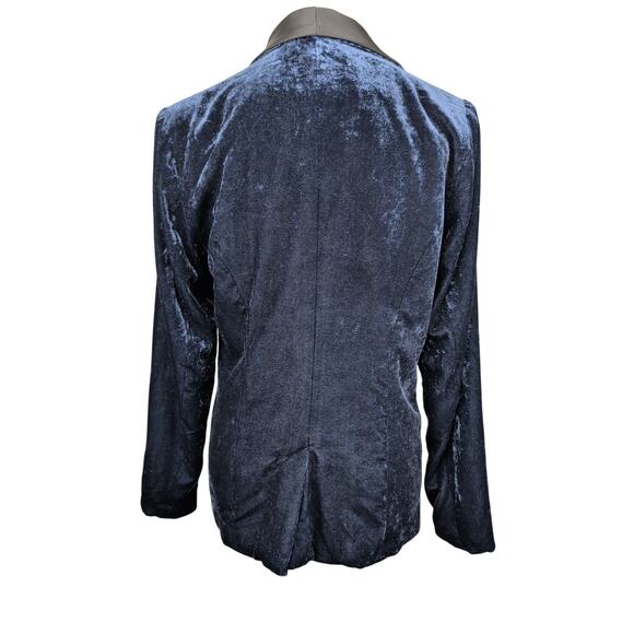 G.I.L.I. Womens Blue Velvet Blazer SZ 6 Black Satin Shawl Lapel Holiday Glam - Picture 2 of 14